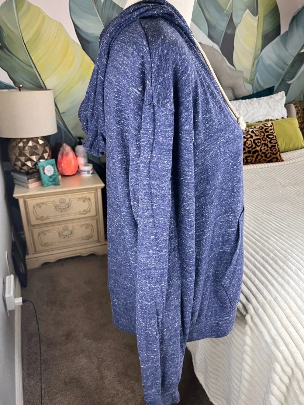 Women’s Nike Heathered Blue Full-Zip Hoodie with Cream Drawcords Size Large